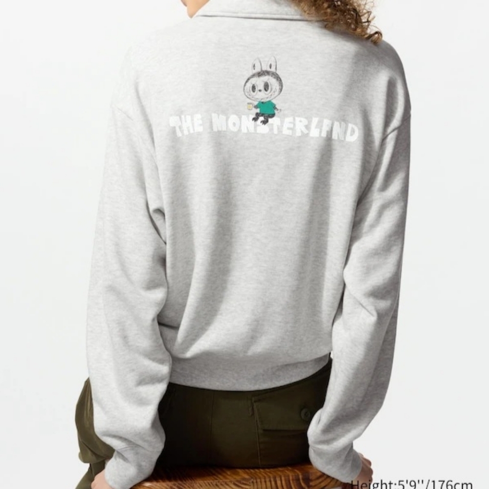 Uniqlo Pop Mart The Monsters Labubu Grey Graphic Half-Zip Women Sweatshirt XL